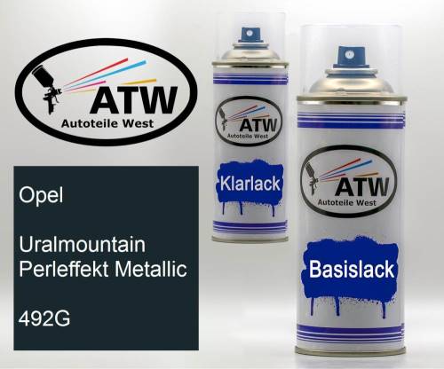 Opel, Uralmountain Perleffekt Metallic, 492G: 400ml Sprühdose + 400ml Klarlack - Set, von ATW Autoteile West.